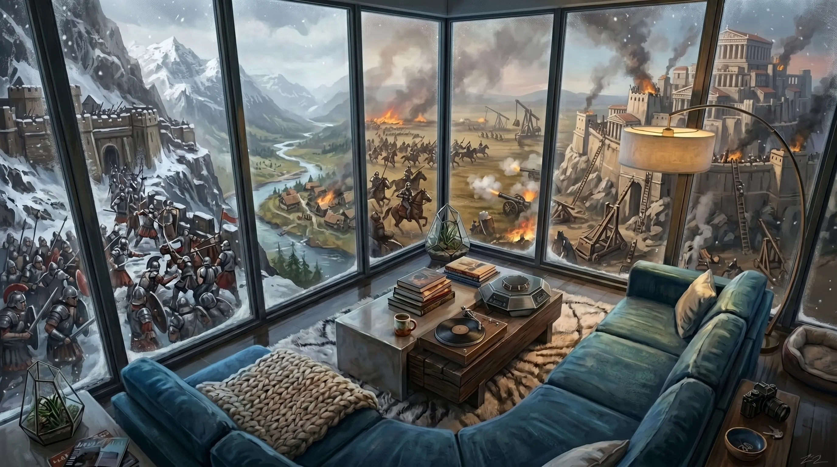 Medieval battlefield siege view