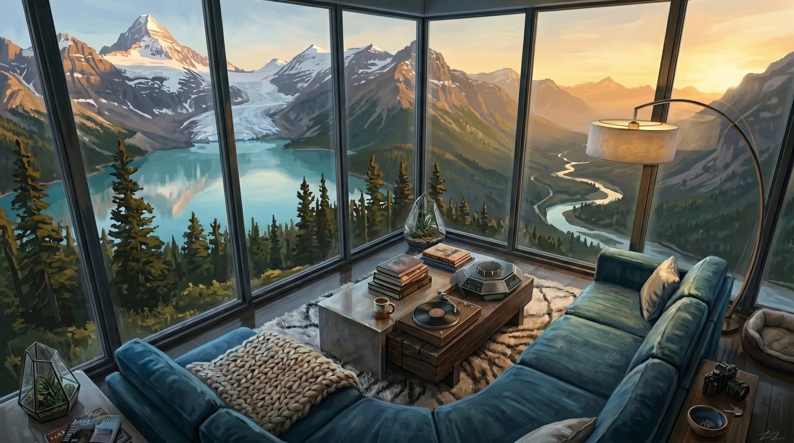 Sunset mountain glacier view