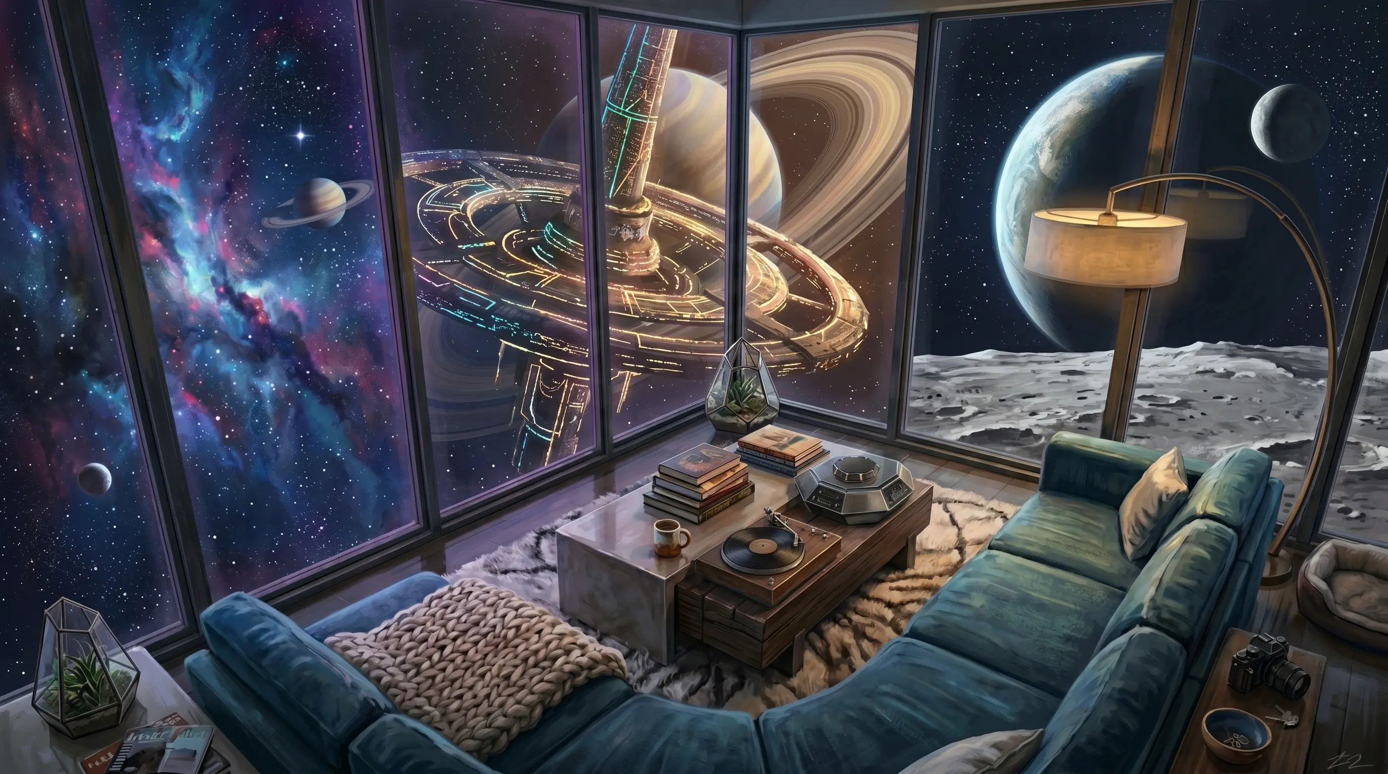 Saturn space station view