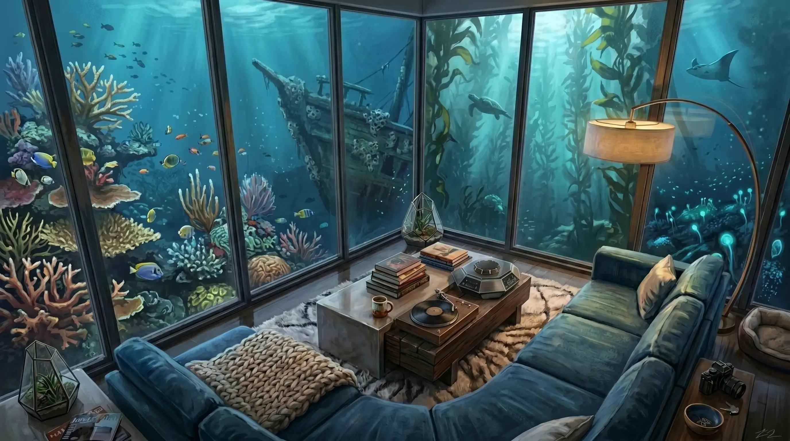 Underwater shipwreck view